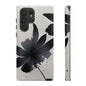 Monochrome Floral Tough Phone Case — Black Ink Flower Protective Cover