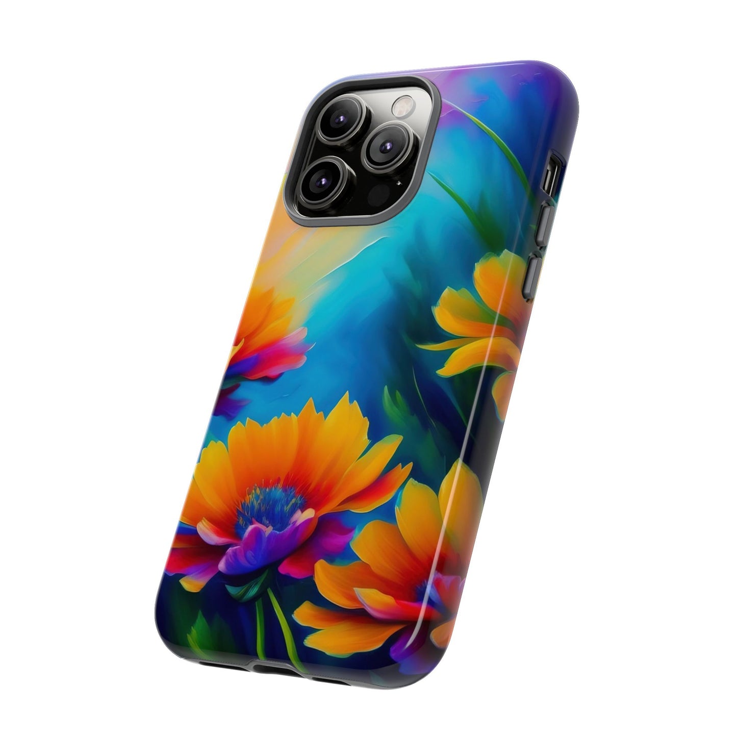 Floral Sunset Tough Phone Case — Vibrant Watercolor Flowers Protective Cover