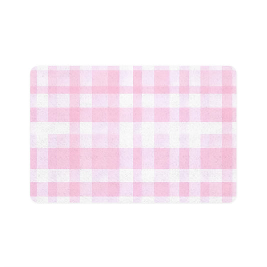 Pink Gingham Pet Food Mat — 12x18 Absorbent Placemat for Cats & Dogs