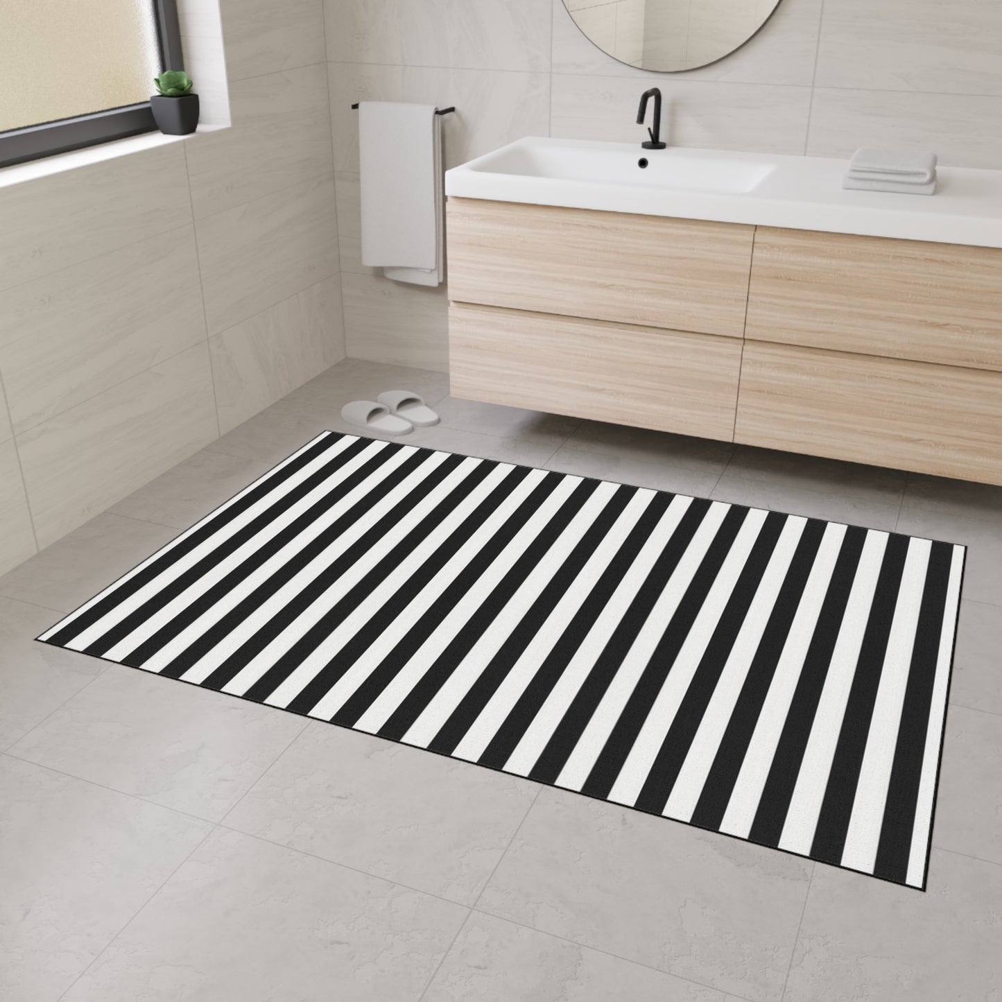 Black & White Striped Heavy Duty Floor Mat — Durable Entrance Rug for Home, Office & Garage