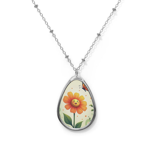 Whimsical Floral Oval Necklace, Nature-inspired Jewelry, Gift for Her, Boho Accessories, Mother's Day, Everyday Wear