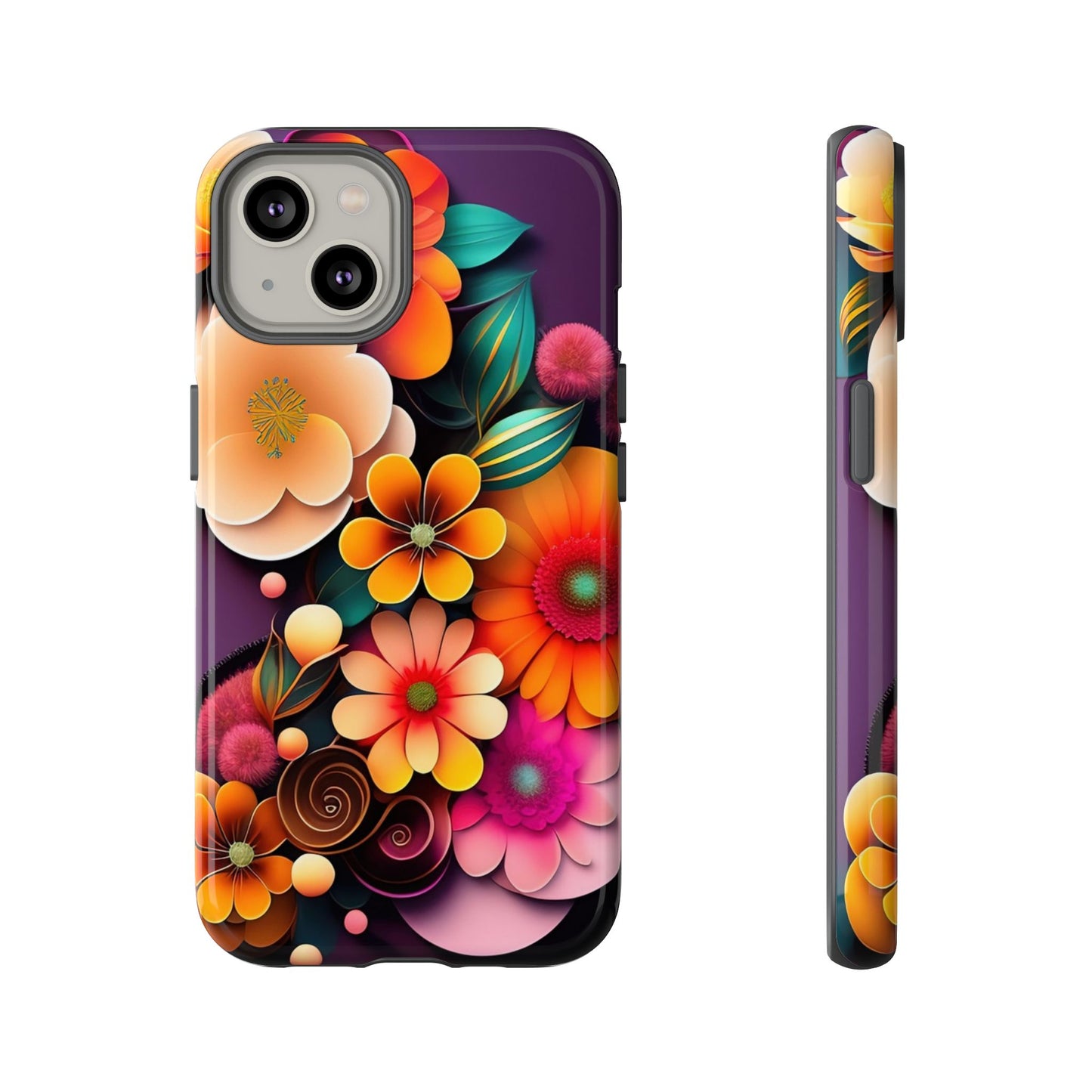 Floral Burst Tough Phone Case — Colorful Retro Flowers Protective Cover