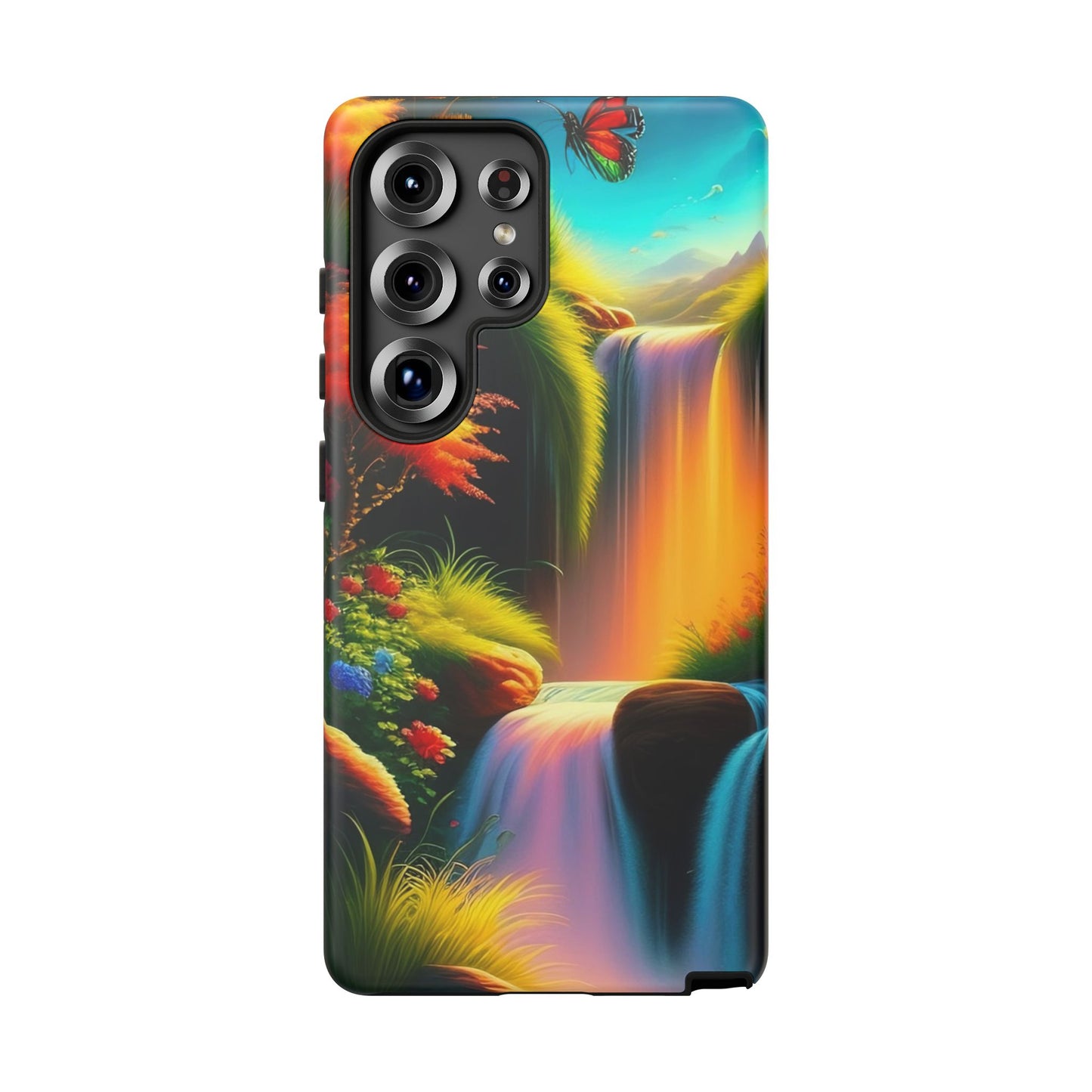 Phone Case - Vibrant Waterfall Landscape with Butterfly | Colorful Nature Protective Case