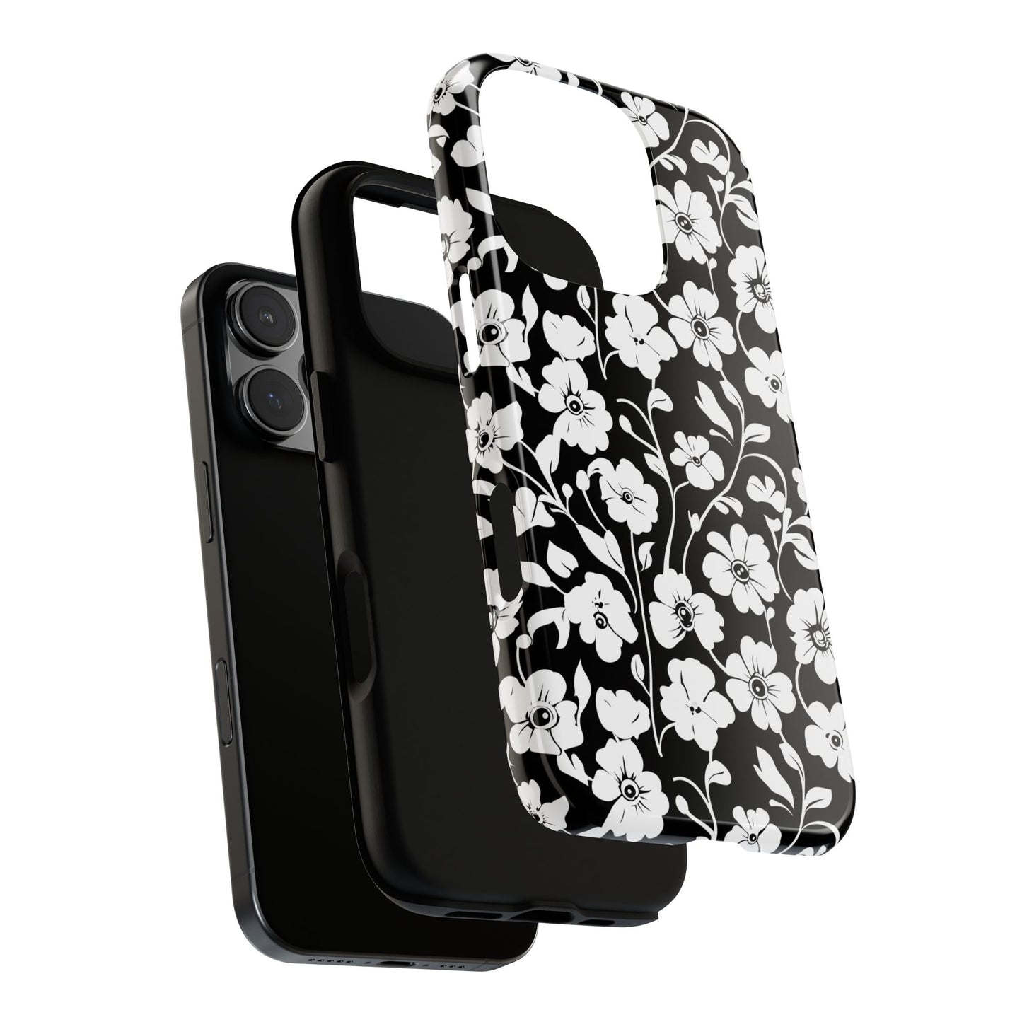 Floral Noir Tough Phone Case — Black & White Flower Protective Cover