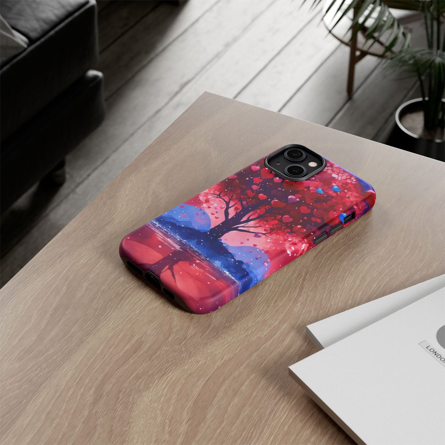 Heart Tree Phone Case — Romantic Red & Blue Protective Tough Case