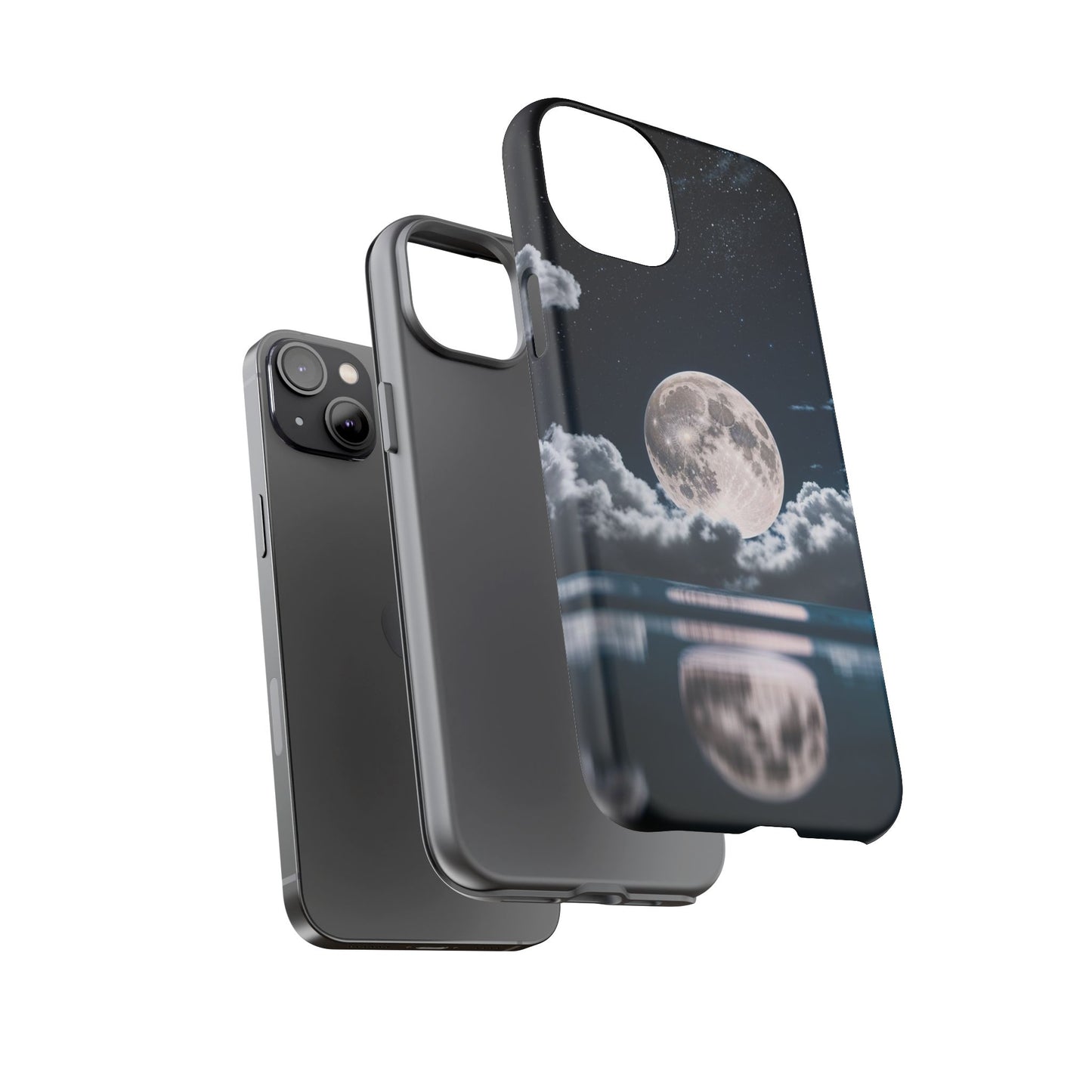 Moonlit Reflection Phone Case — Night Sky Moon & Clouds Tough Case