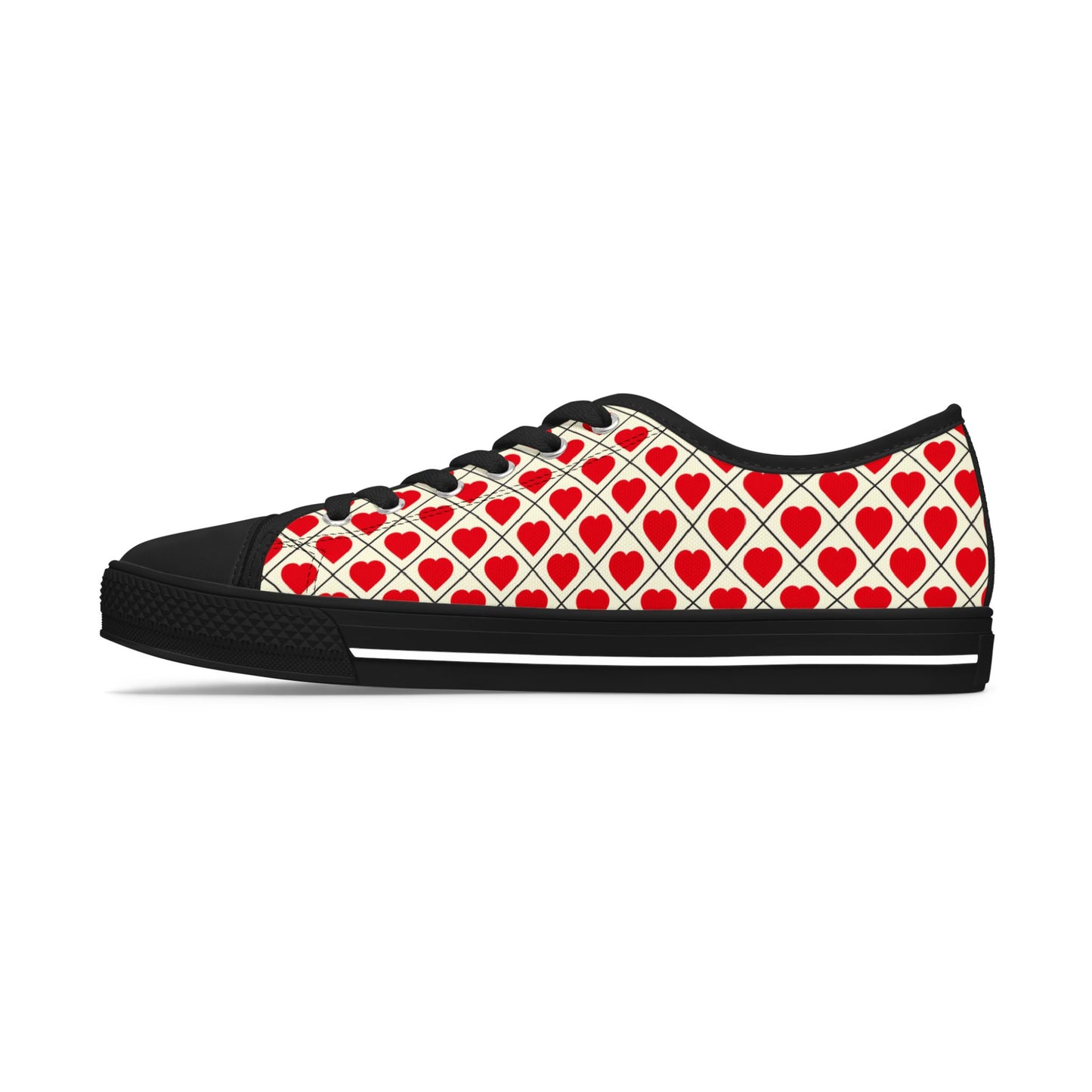 Low Top Sneakers — Red Heart Pattern Casual Women's Shoes (Valentine's Day)