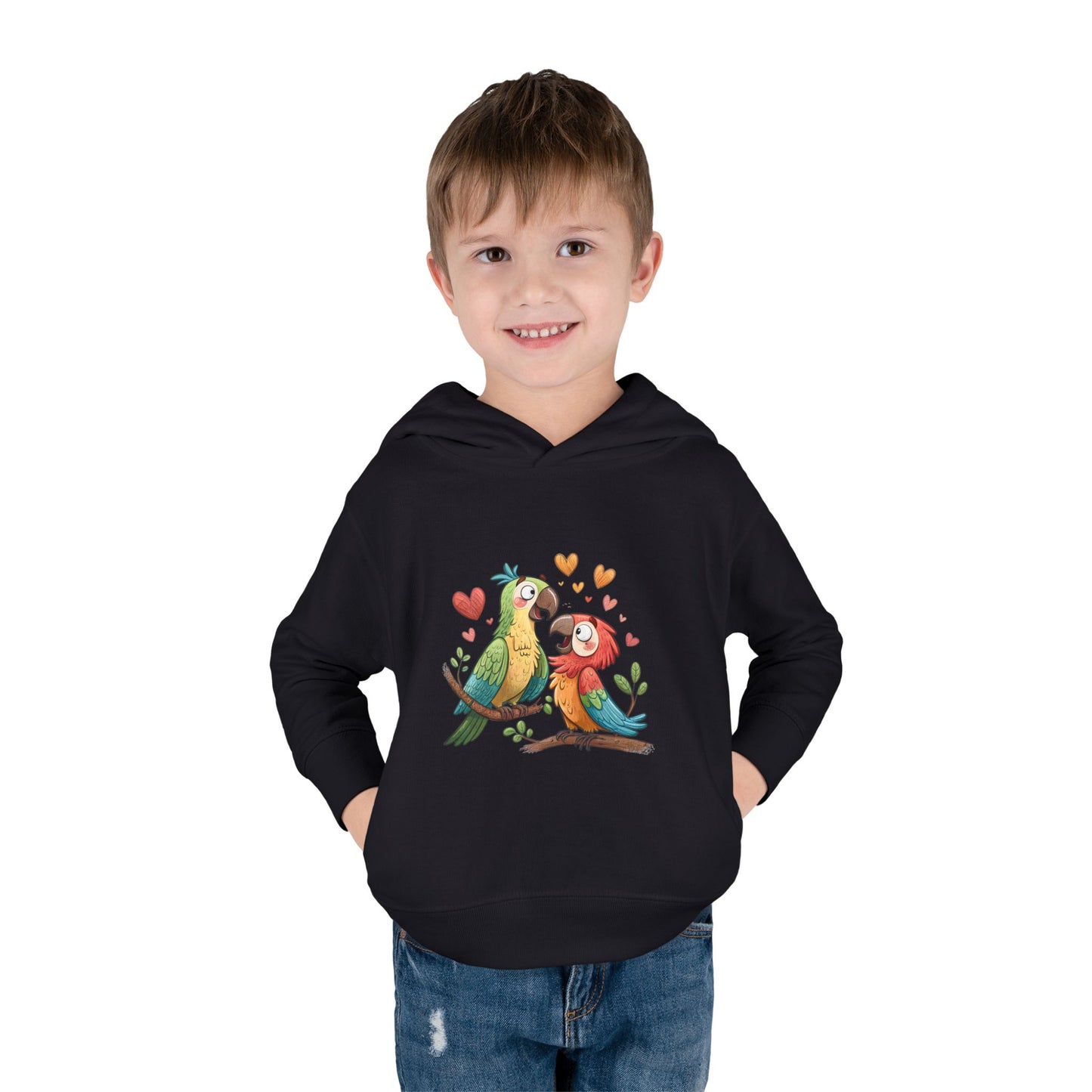 Toddler Hoodie — Cute Parrot Love Pullover (Heart Bird Kids Sweatshirt)