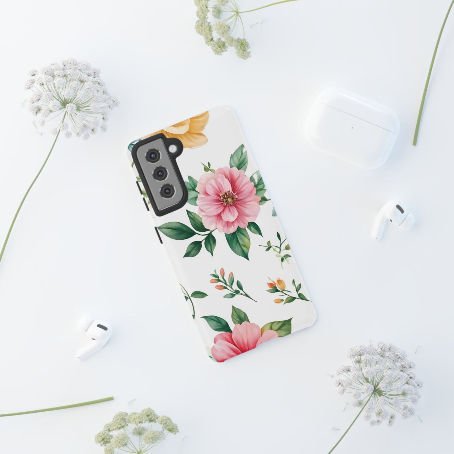 Floral Tough Phone Case — Pink Peony Protective Phone Cover