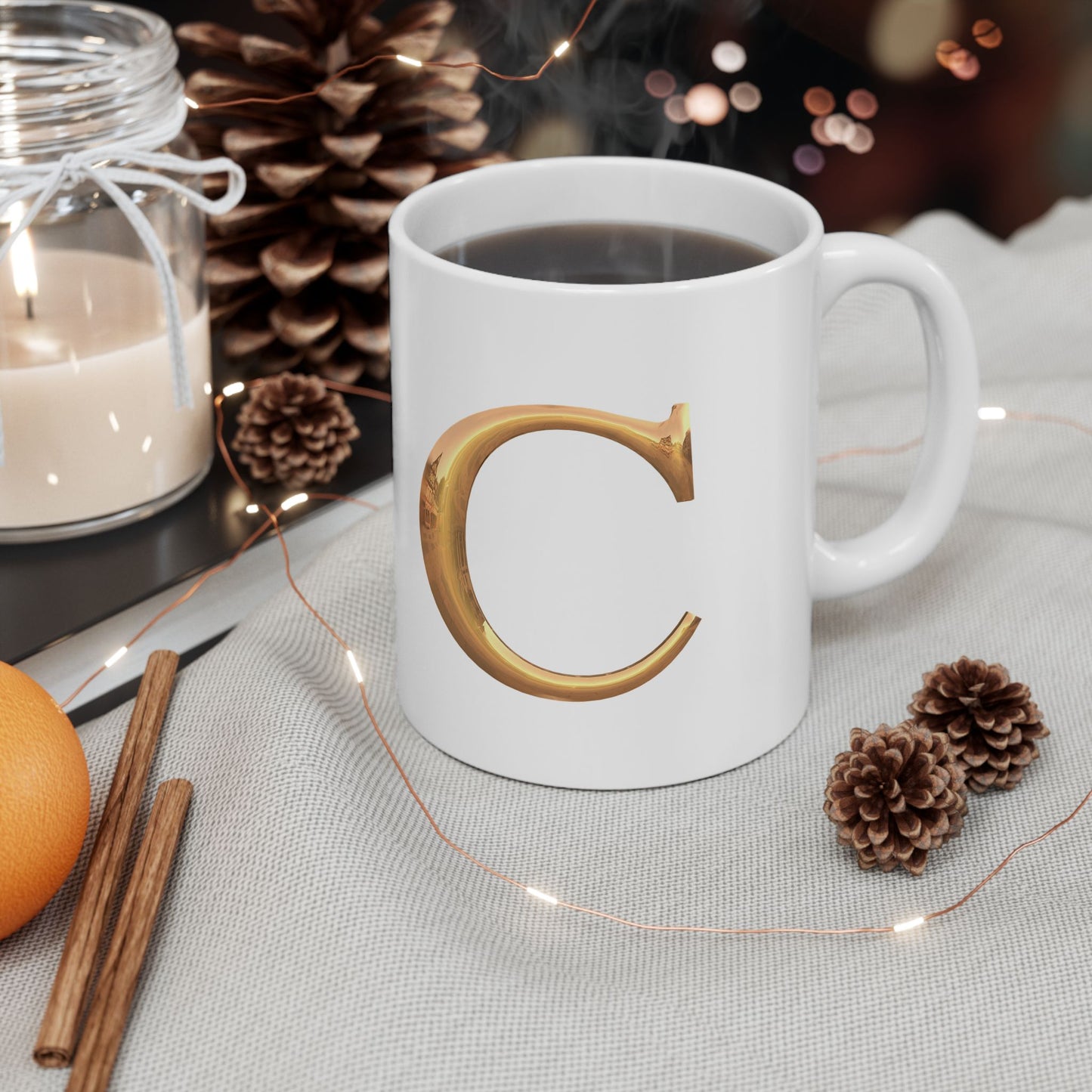 Elegant Golden Letter Ceramic Mug, Personalized Coffee Cup Letter C