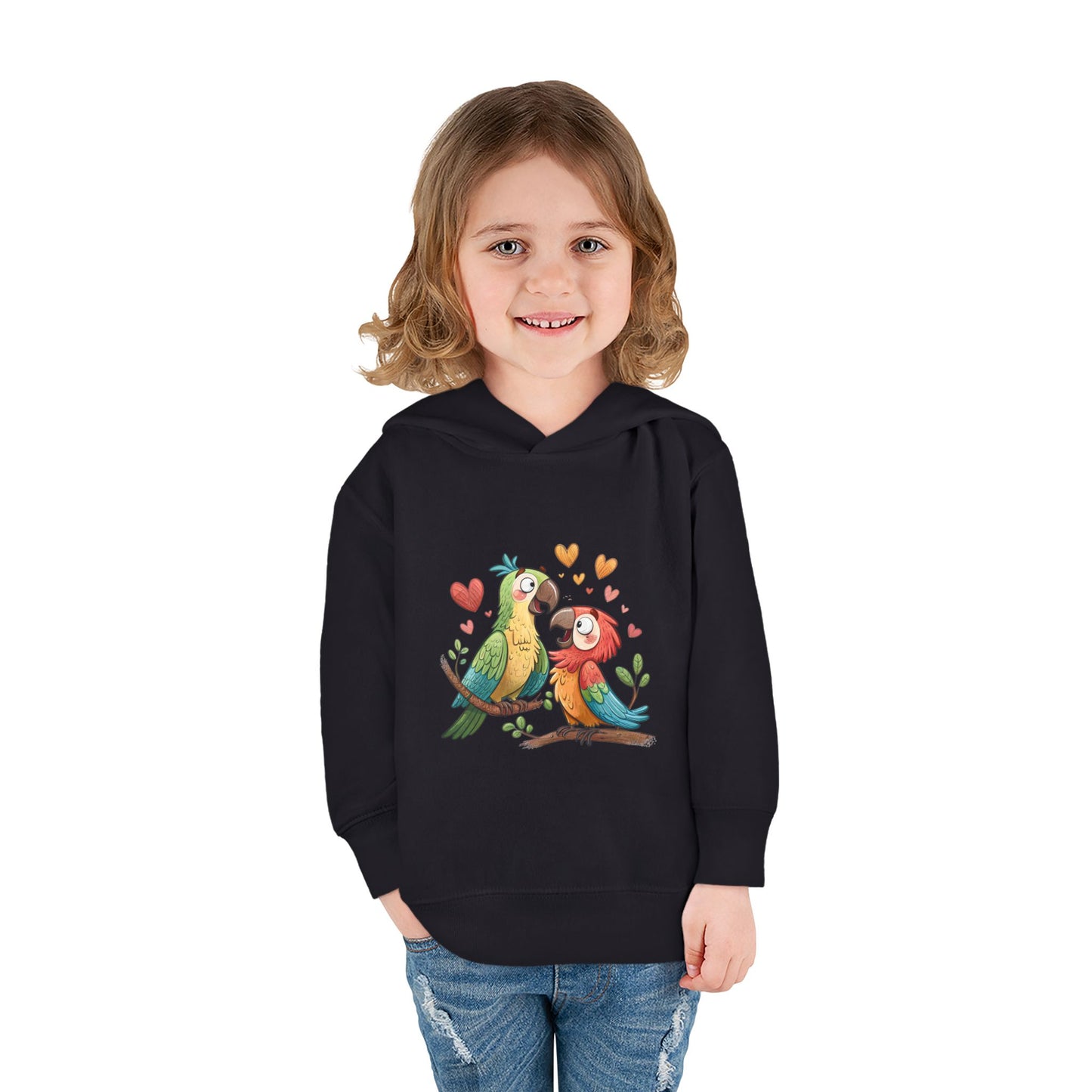 Toddler Hoodie — Cute Parrot Love Pullover (Heart Bird Kids Sweatshirt)