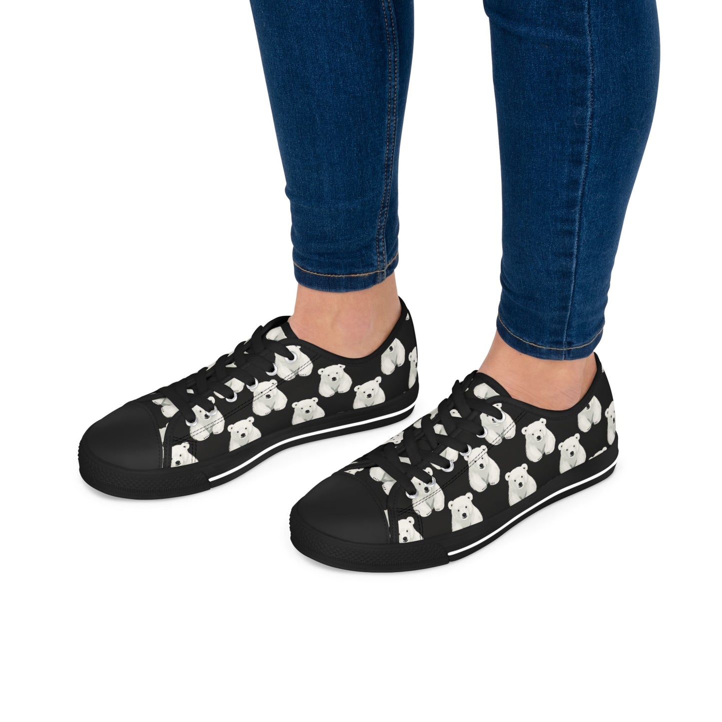 Polar Bear Pattern Low Top Sneakers — Cute Women's Canvas Shoes