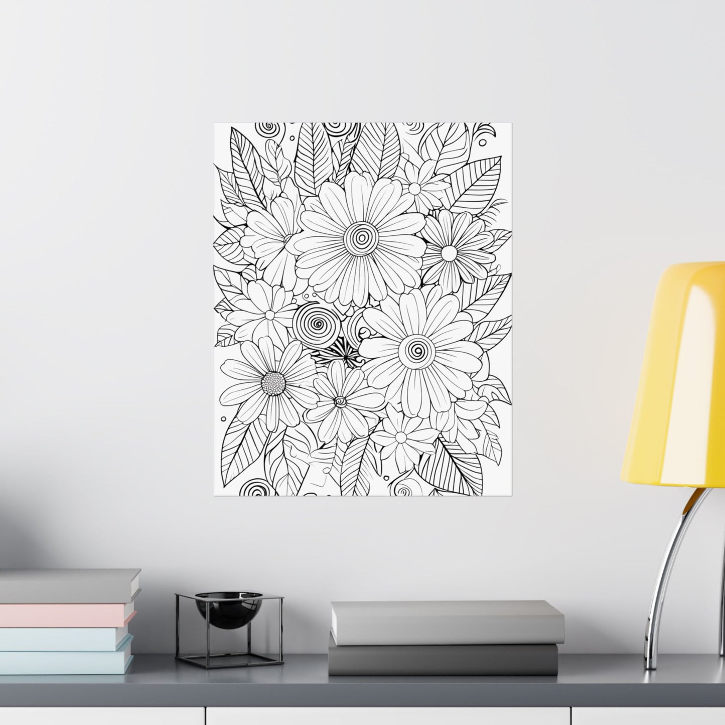 DIY Botanical Doodle Poster — Black & White Floral Coloring Art Print