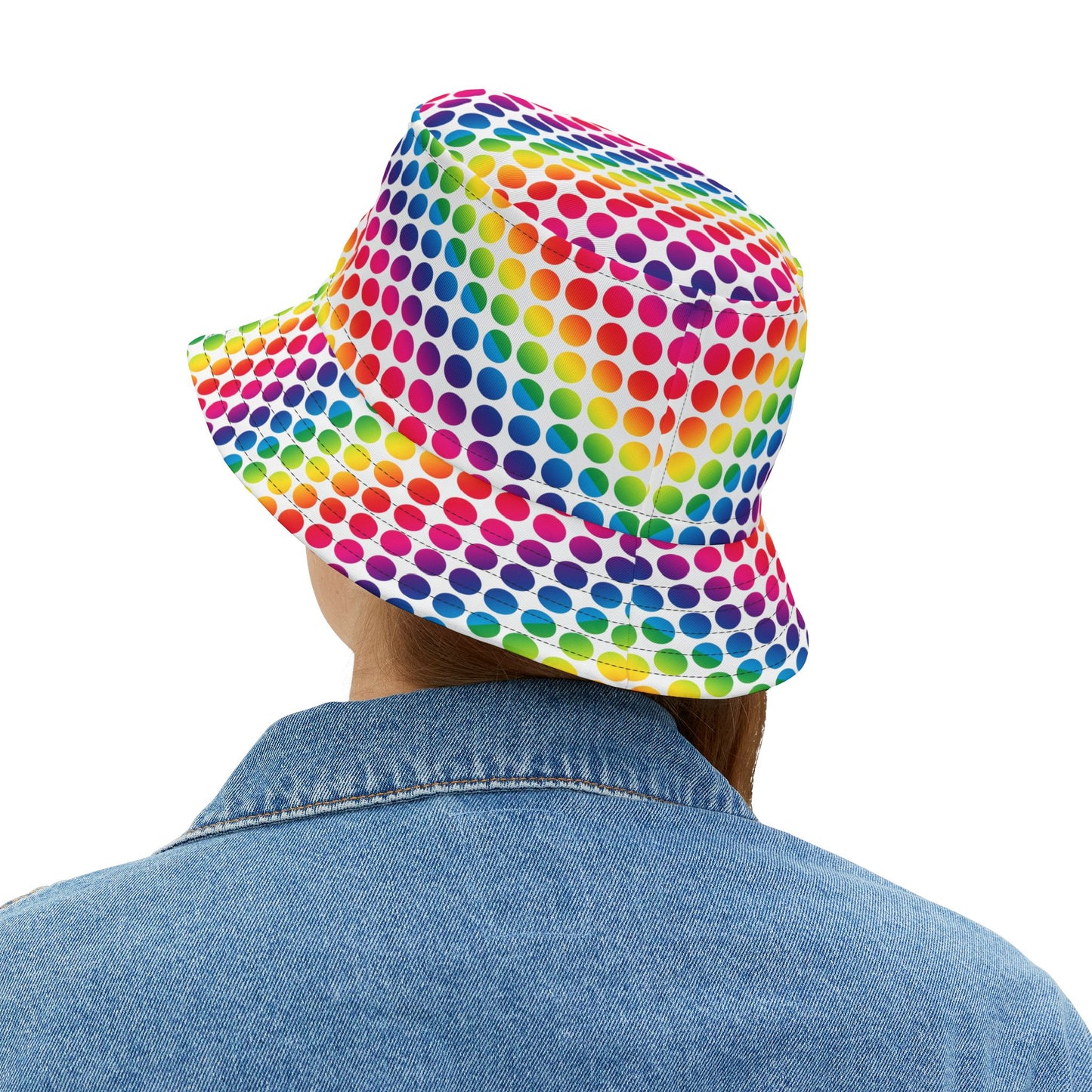 Vibrant Rainbow Polka Dot Bucket Hat, Summer Hat, Festival Accessory, Beachwear, Gift for Her, Fun Fashion