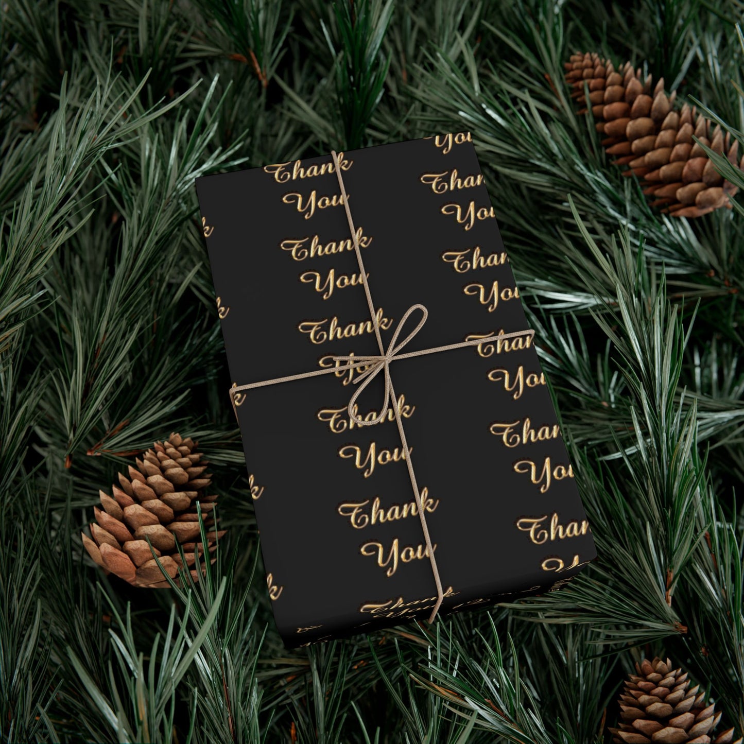 Gift Wrap Paper — Elegant Black & Gold “Thank You” Pattern (Thanksgiving, Weddings, Customer Gifts)