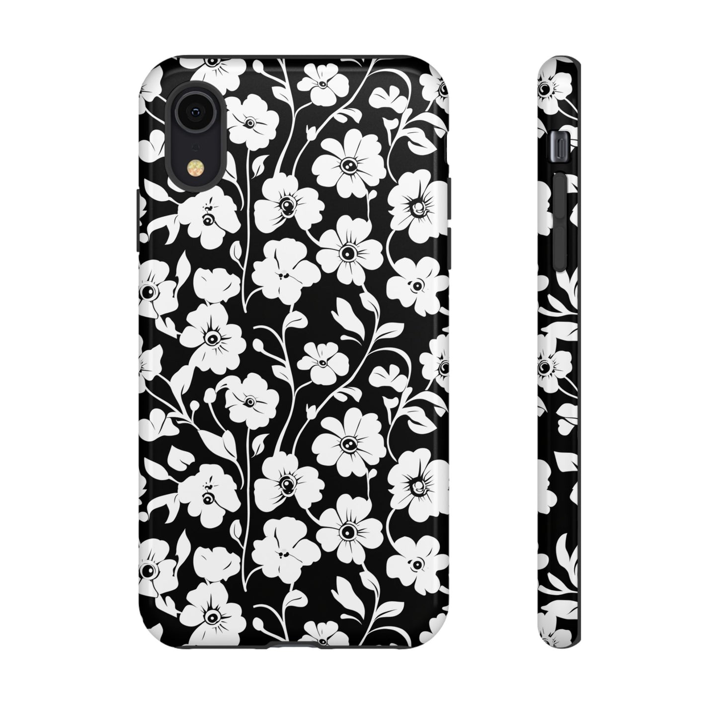 Floral Noir Tough Phone Case — Black & White Flower Protective Cover