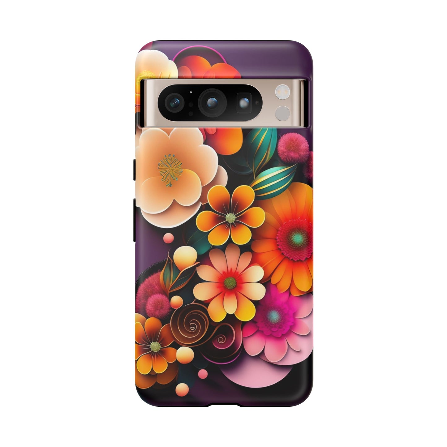 Floral Burst Tough Phone Case — Colorful Retro Flowers Protective Cover