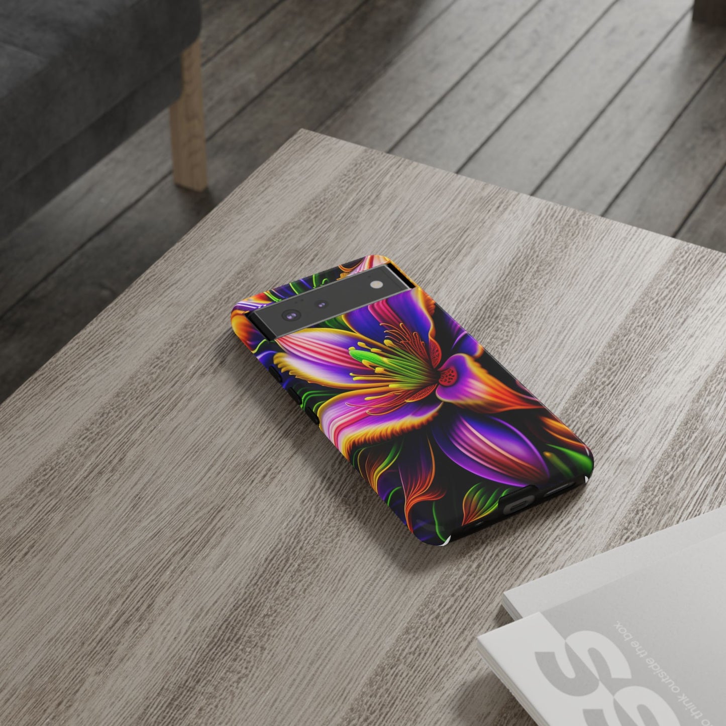 Floral Neon Tough Phone Case — Vivid Purple & Orange Lily Protective Cover