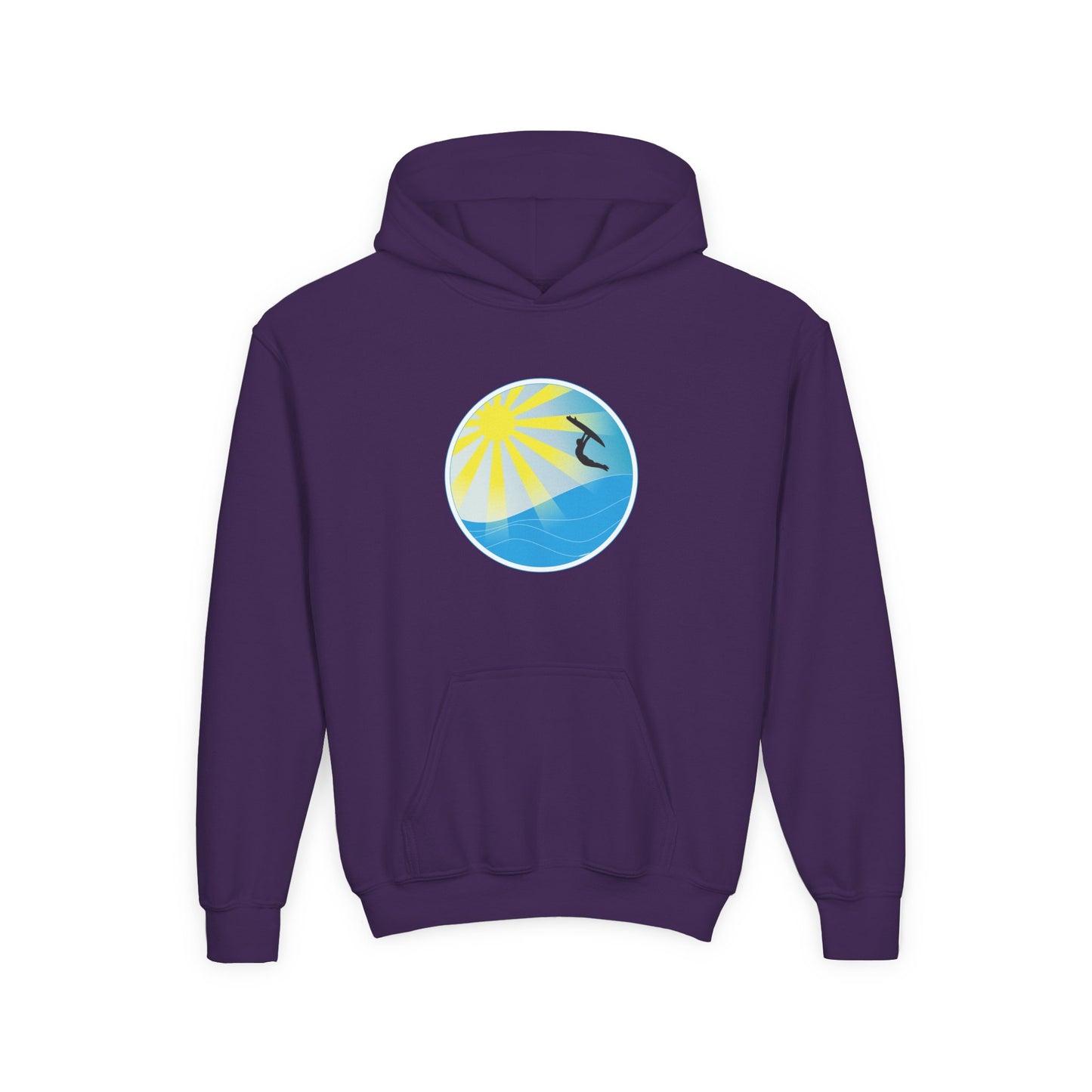 Sunrise Surf Circle Youth Hoodie | Surfing Wave Graphic