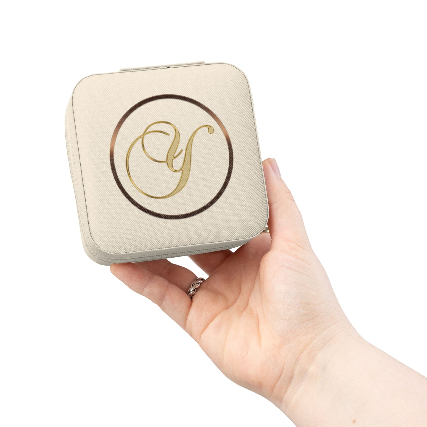 Personalized Rose Gold Jewelry Travel Case Letter Y