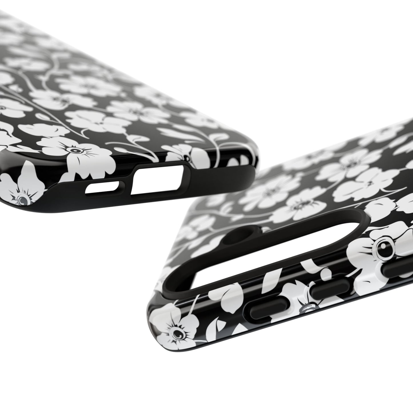 Floral Noir Tough Phone Case — Black & White Flower Protective Cover