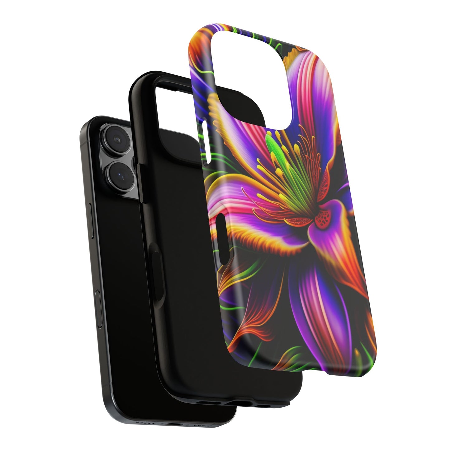 Floral Neon Tough Phone Case — Vivid Purple & Orange Lily Protective Cover