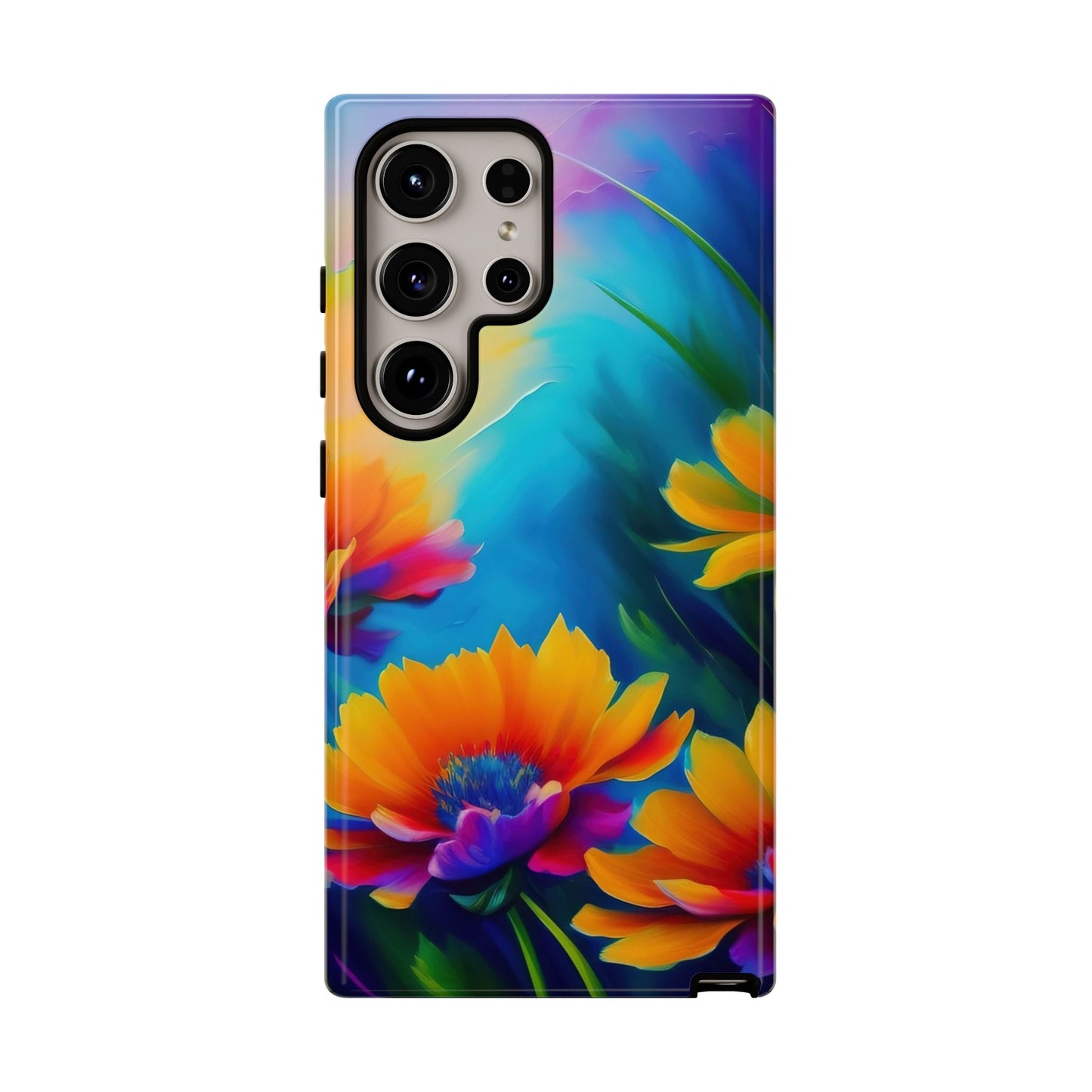 Floral Sunset Tough Phone Case — Vibrant Watercolor Flowers Protective Cover