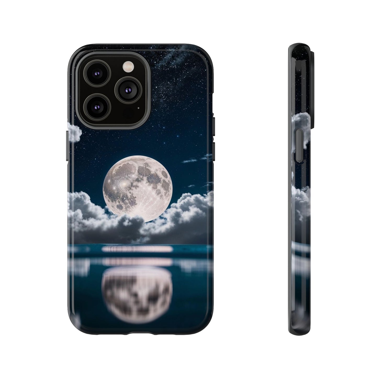 Moonlit Reflection Phone Case — Night Sky Moon & Clouds Tough Case