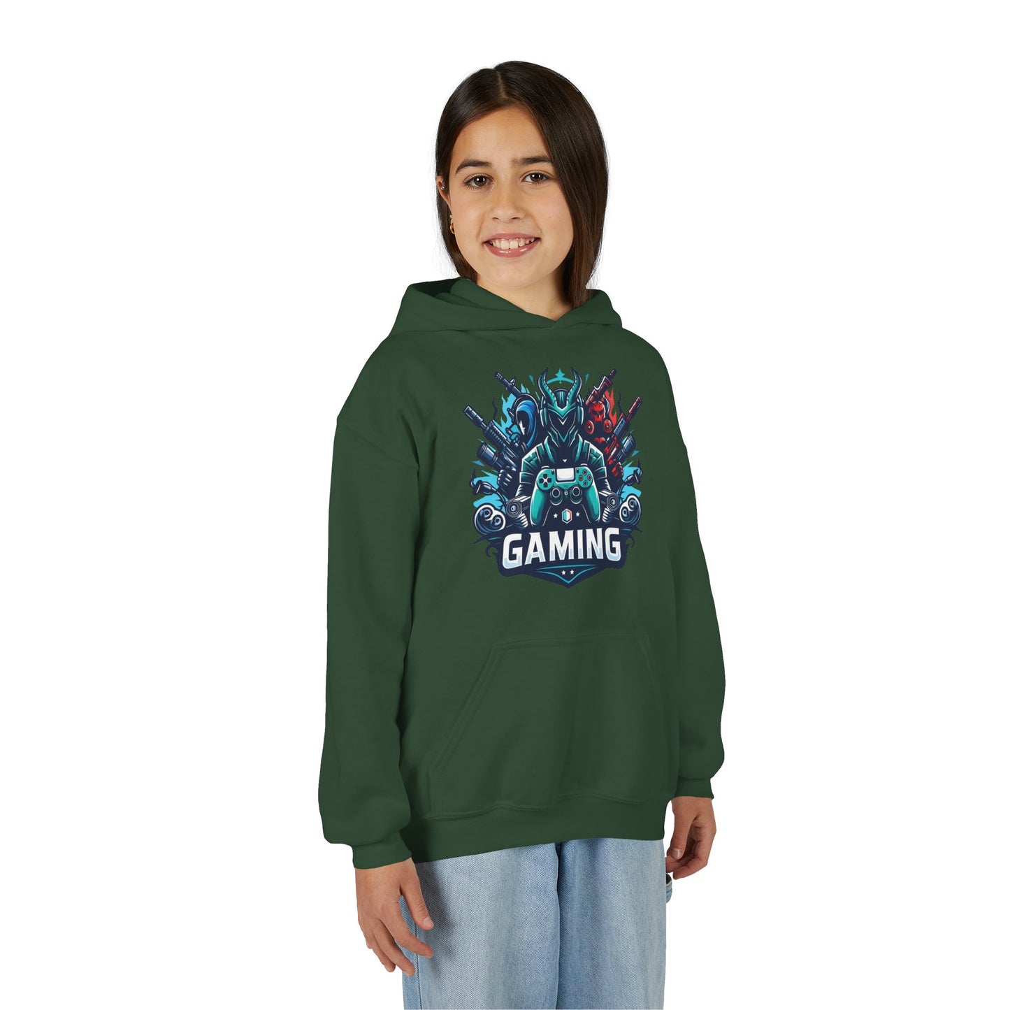 Youth Gaming Hoodie — Robotic Gamer Emblem Sweatshirt