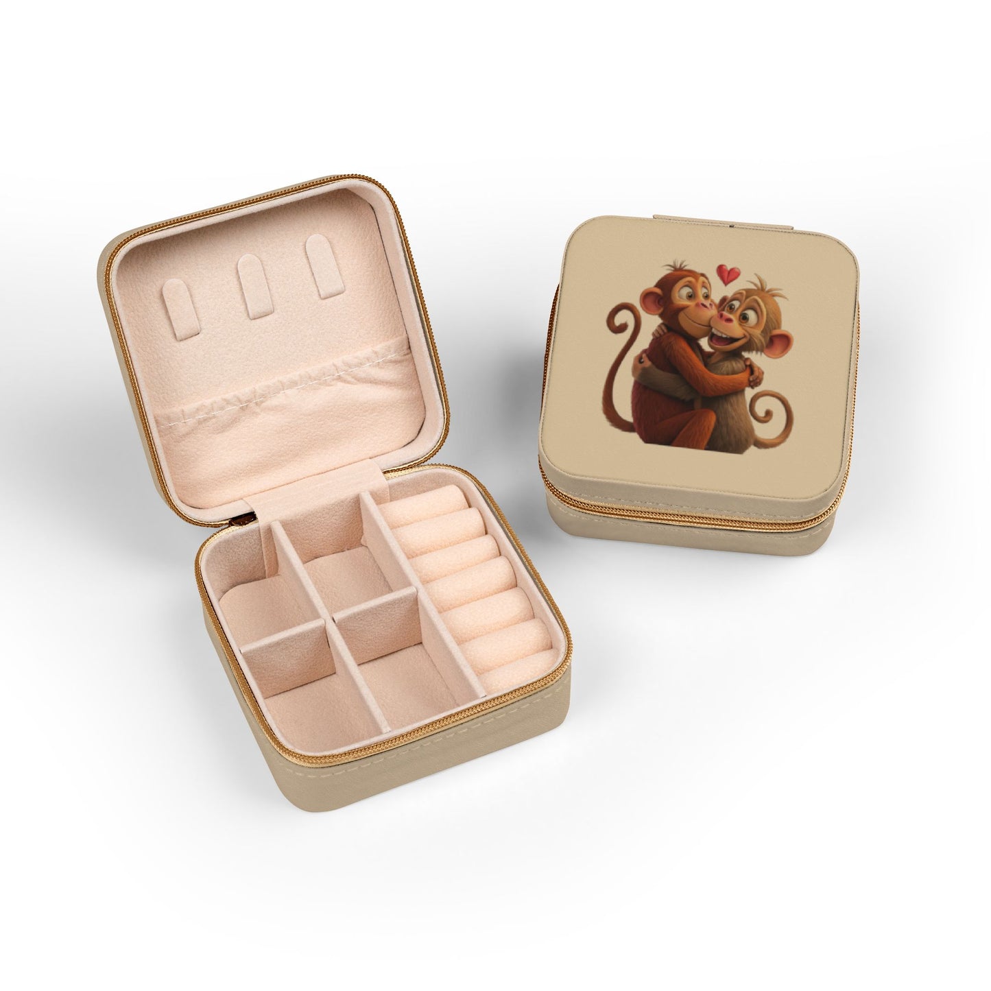 Small Pink Jewelry Travel Case — Cute Hugging Monkeys Design