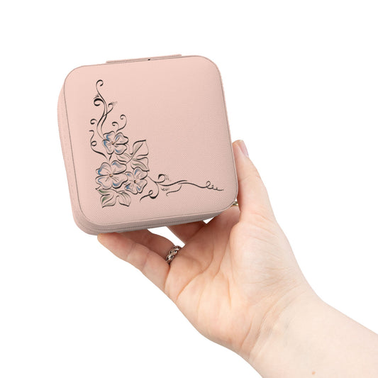 Jewelry Travel Case — Compact Pink Floral Organizer for Rings, Earrings & Necklaces