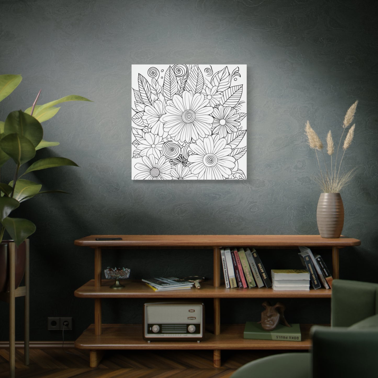 COLOR IT YOURSELF Floral Doodle Canvas Art — Black & White Bouquet Stretched Canvas