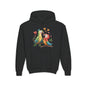 Youth Hoodie — Cute Parrot Couple Illustration (Hearts, Kids Pullover)