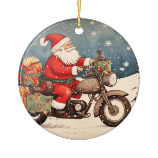 Vintage Santa Ceramic Ornaments for the Holidays, Christmas Tree Decor, 2-Sided Print, Unique Gift, Festive Home Decoration