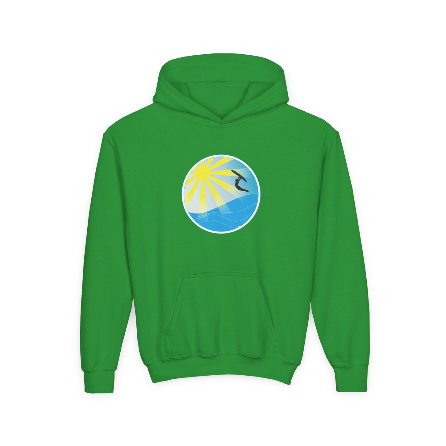 Sunrise Surf Circle Youth Hoodie | Surfing Wave Graphic