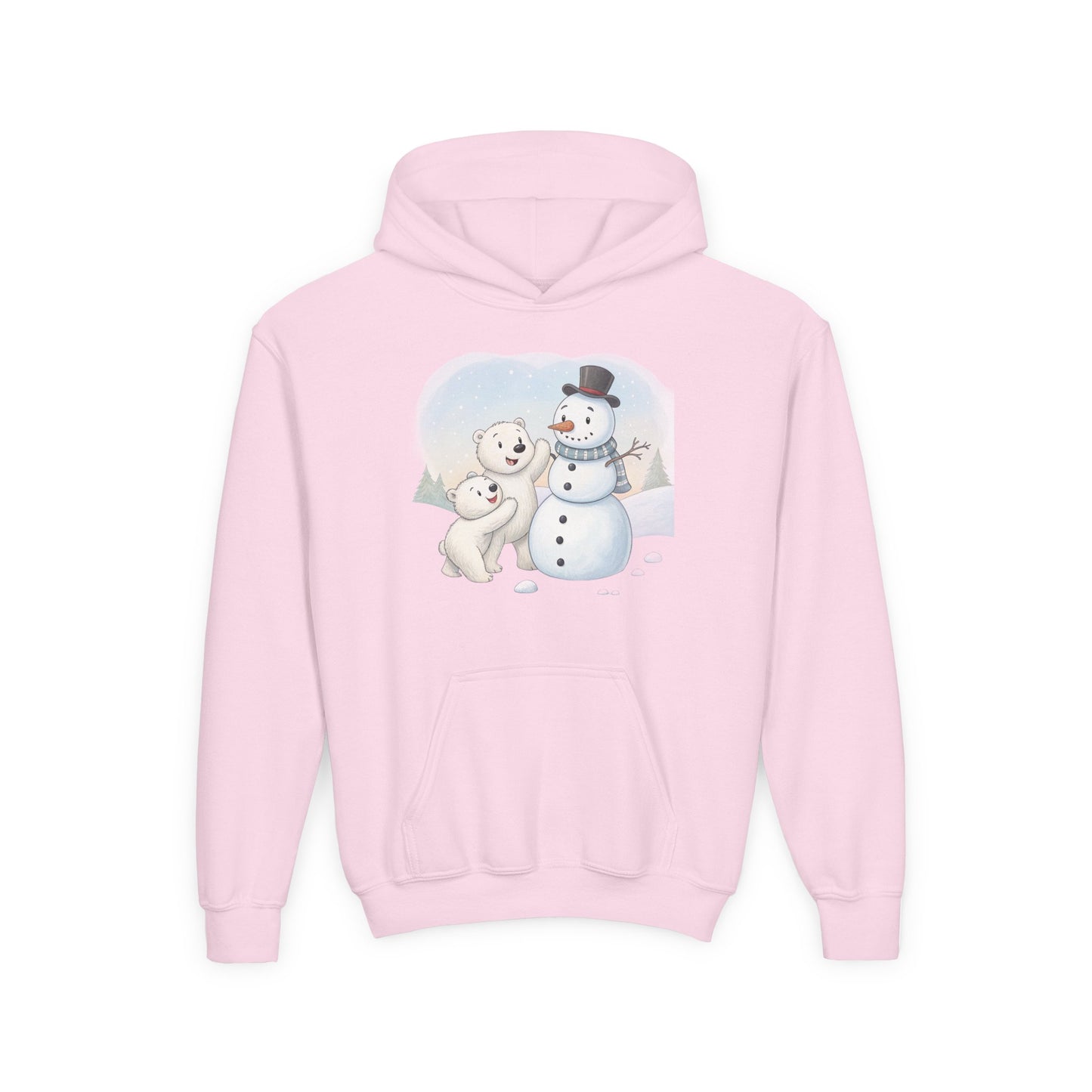 Kids Snowman Hoodie — Cute Polar Bear & Snowman Holiday Sweatshirt