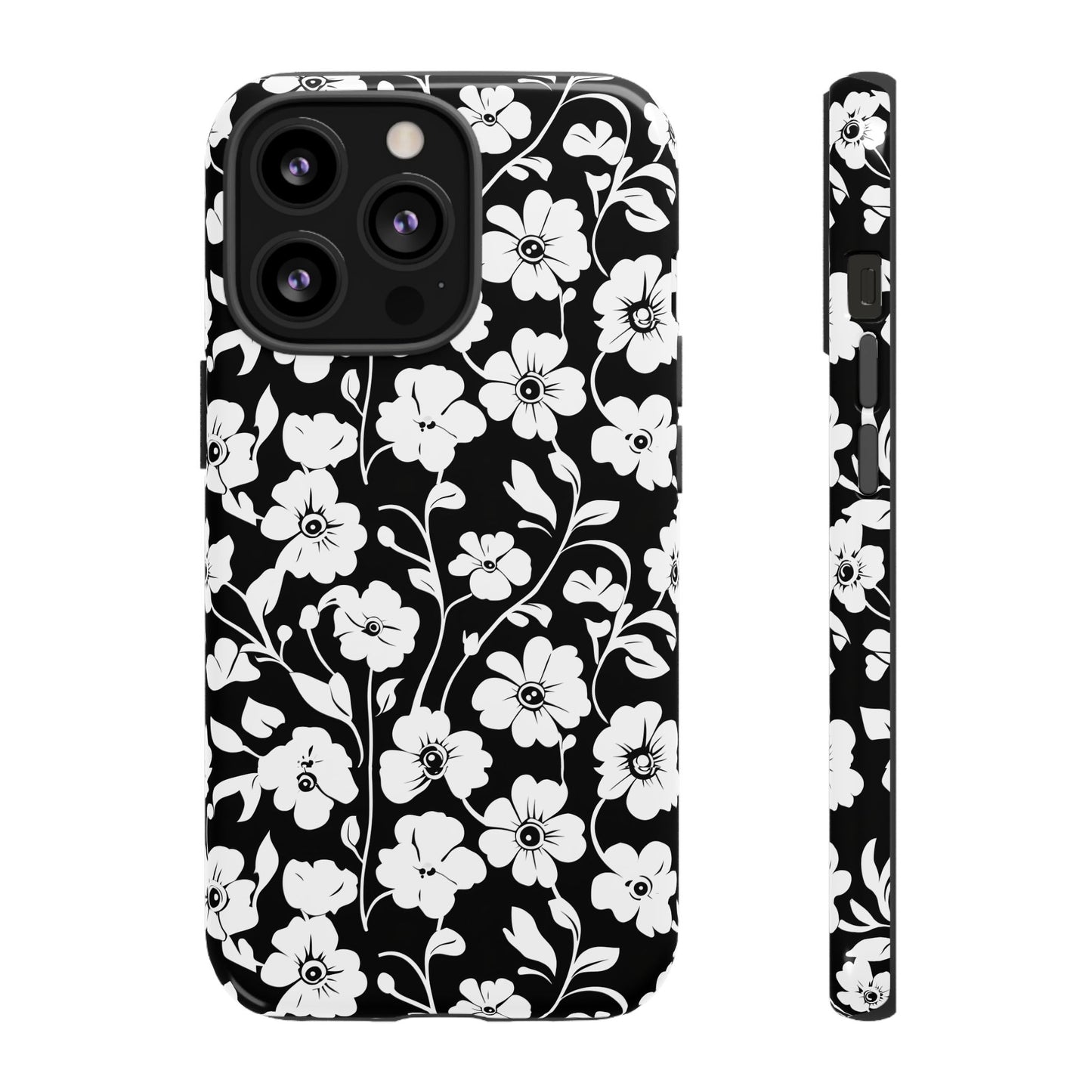 Floral Noir Tough Phone Case — Black & White Flower Protective Cover