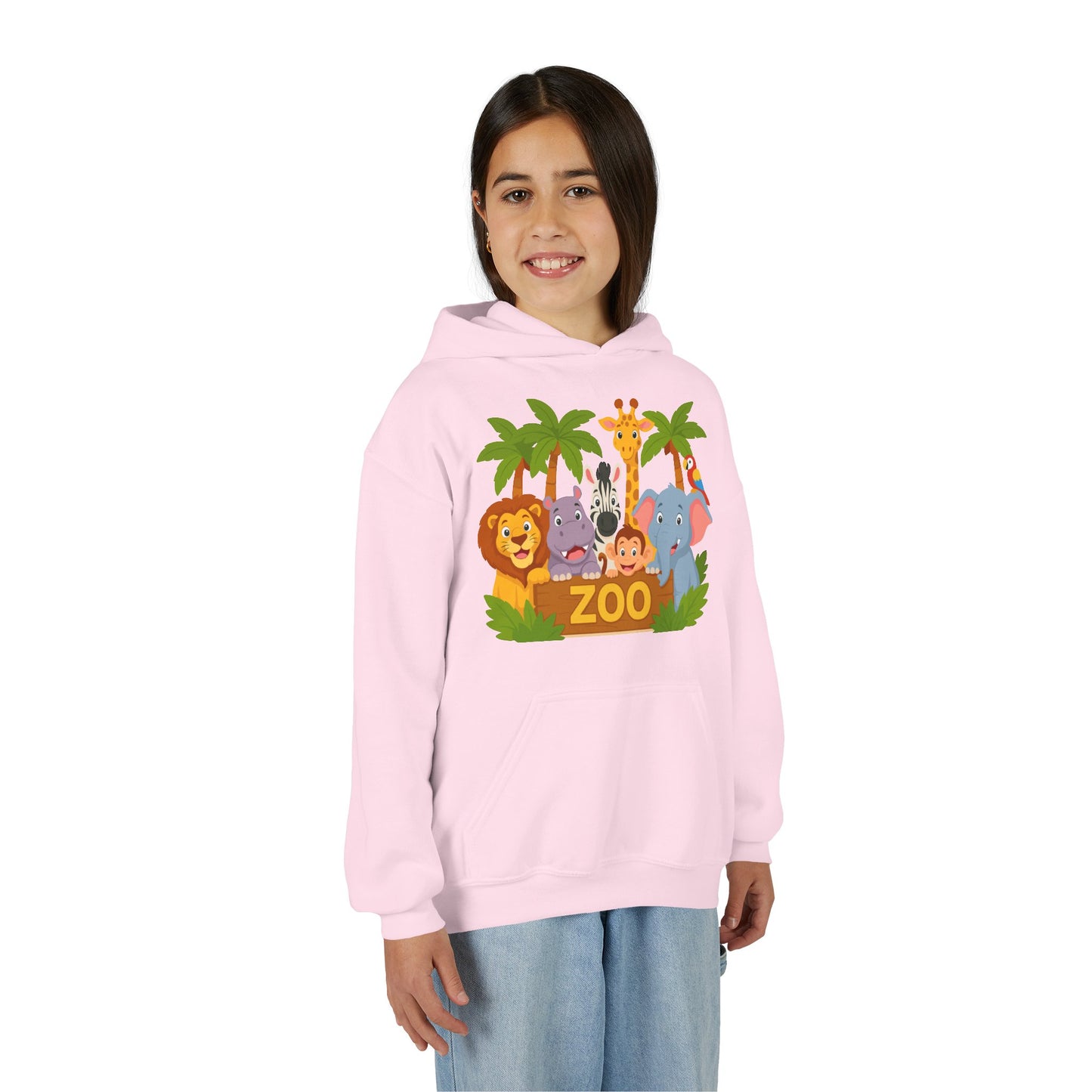 Kids Zoo Animals Hoodie - Cute Safari Lion Giraffe Elephant Sweatshirt