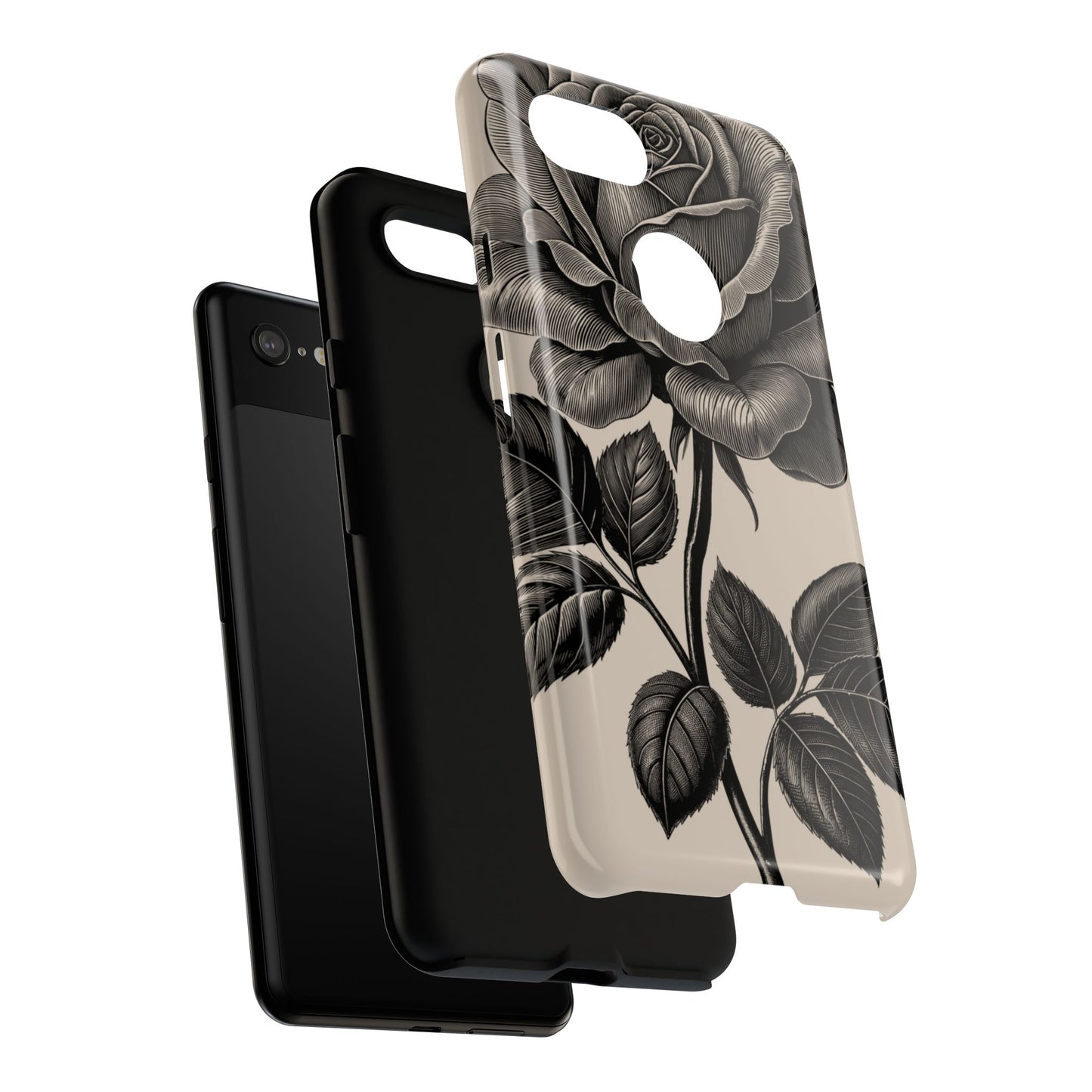 Black Rose Phone Case, Tough Cases with Floral Design, Elegant Tech Accessory, Gift for Flower Lovers, Stylish Protection