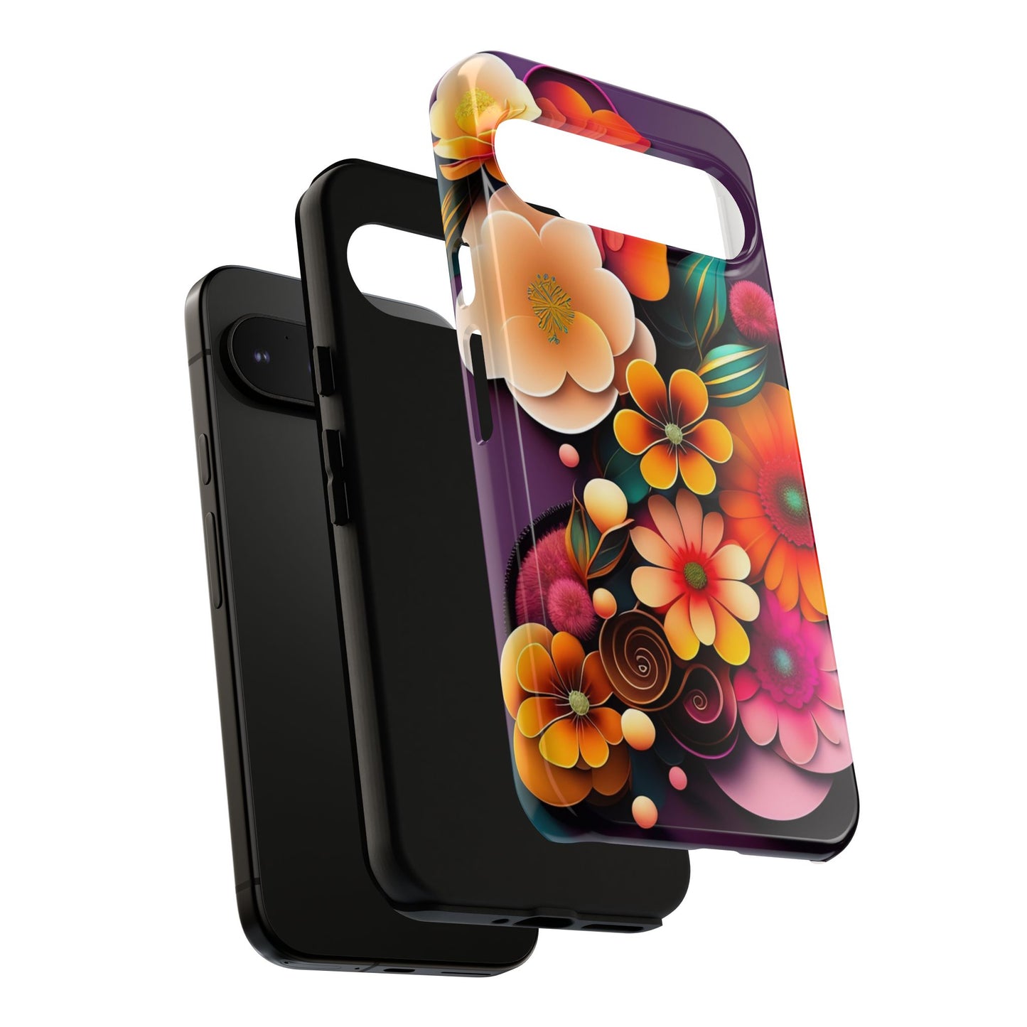 Floral Burst Tough Phone Case — Colorful Retro Flowers Protective Cover