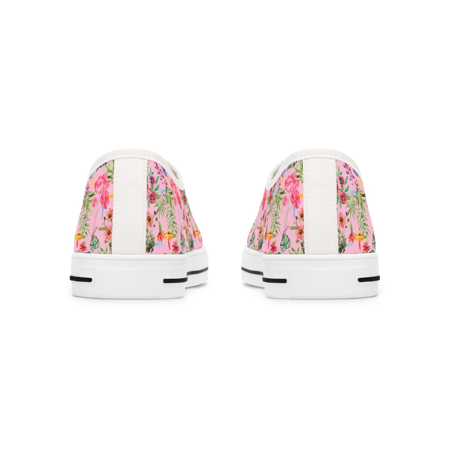 Floral Pink Low Top Sneakers — Women's Garden Print Casual Shoes