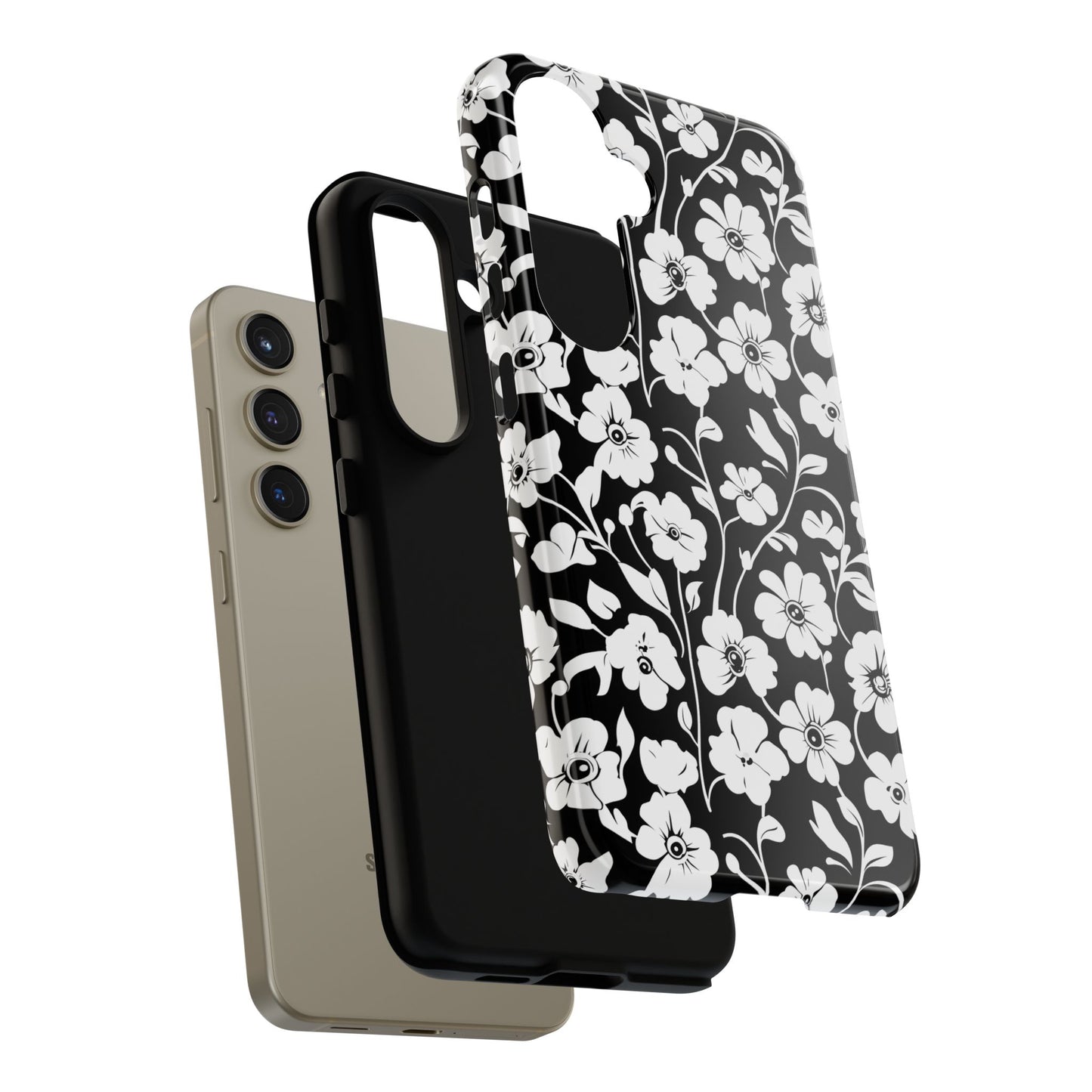 Floral Noir Tough Phone Case — Black & White Flower Protective Cover