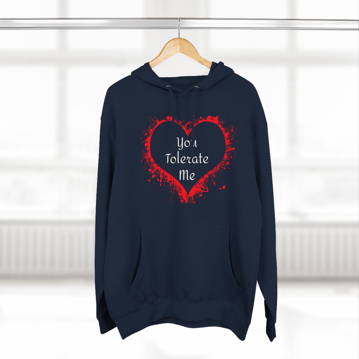Heart Splash Hoodie — "Love Tolerate Me" Graphic Pullover