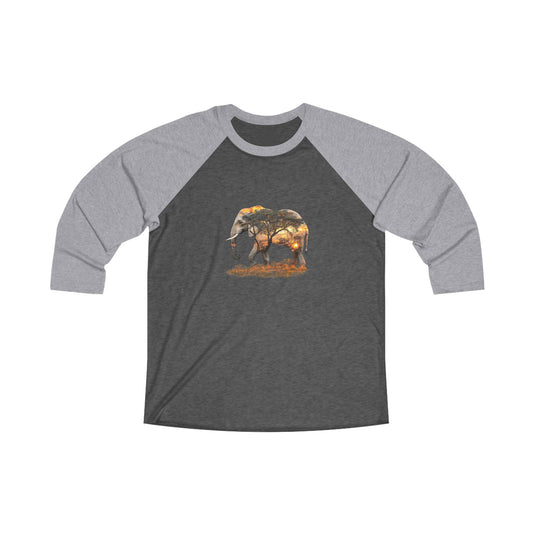 Elephant Sunset Unisex Raglan Tee, Casual Nature Top, Gift for Wildlife Lovers, Eco-Friendly Apparel, Perfect for Summer Outings