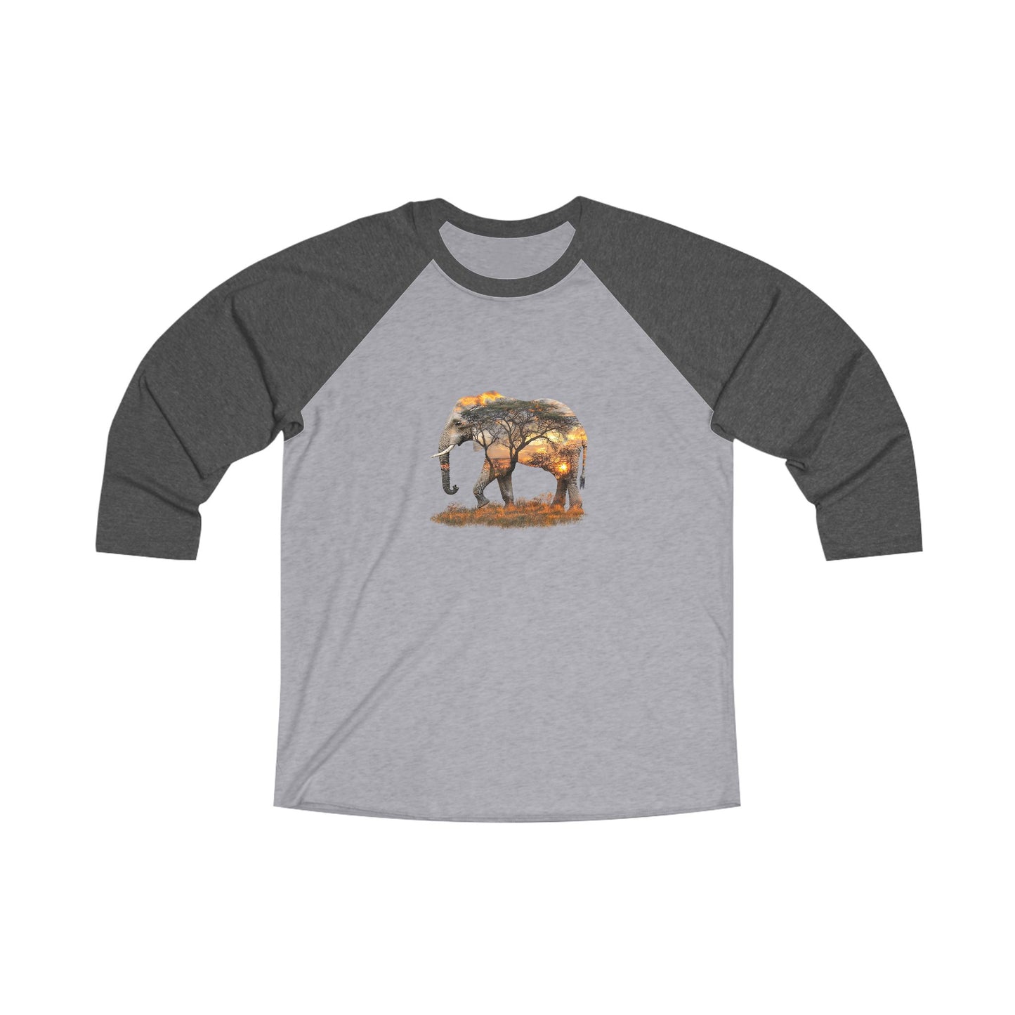 Elephant Sunset Unisex Raglan Tee, Casual Nature Top, Gift for Wildlife Lovers, Eco-Friendly Apparel, Perfect for Summer Outings