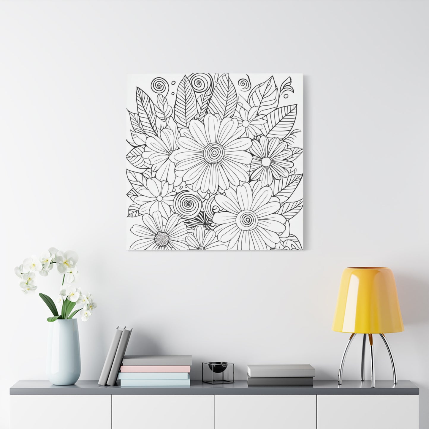 COLOR IT YOURSELF Floral Doodle Canvas Art — Black & White Bouquet Stretched Canvas