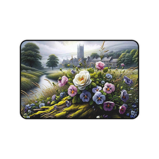 Floral Cottage Desk Mat — Vintage Pansies & Rose Desk Pad