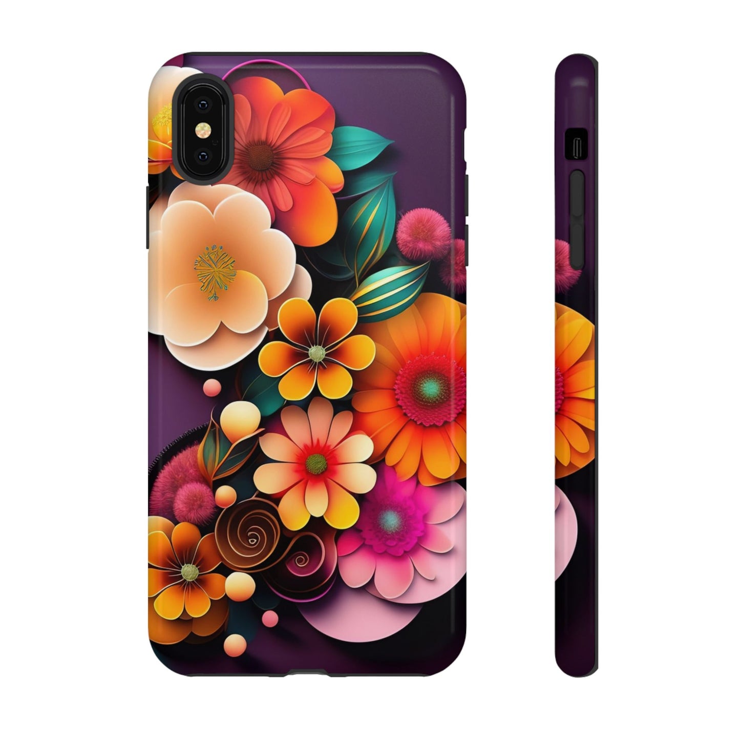 Floral Burst Tough Phone Case — Colorful Retro Flowers Protective Cover