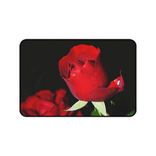 Rose Bloom Desk Mat — Red Rose Floral Mouse Pad for Office & Valentine’s Day