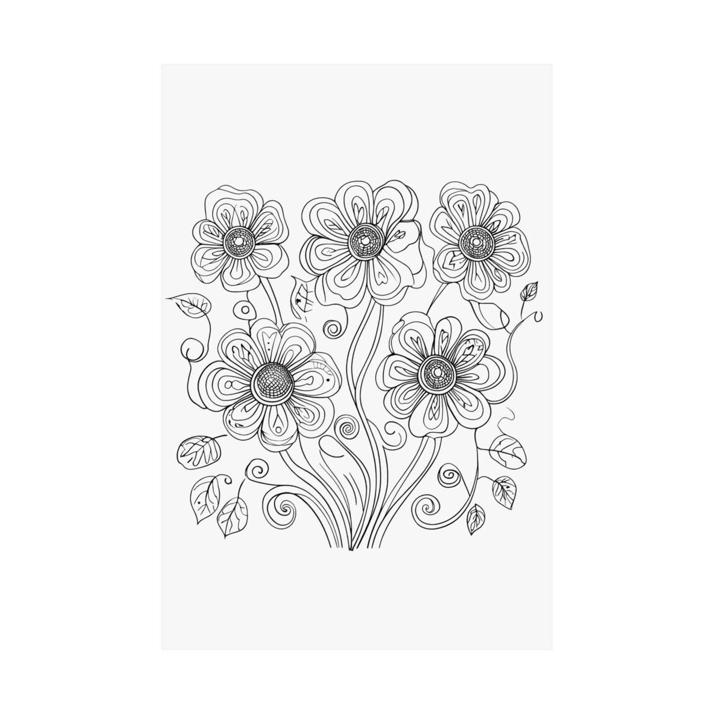 Floral Line Art Poster — Black & White Daisy Bouquet Matte Print - DIY
